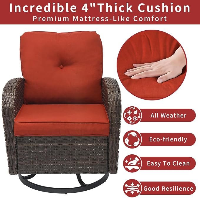 JJMGJOY Outdoor Swivel Rocker Patio Chairs 3 Pieces，Swivel Patio Chairs with Cushions，Outdoor Swivel Rocking Chairs Set of 2 with Rattan Side Table，Patio Furniture Set for Outside Porch Deck