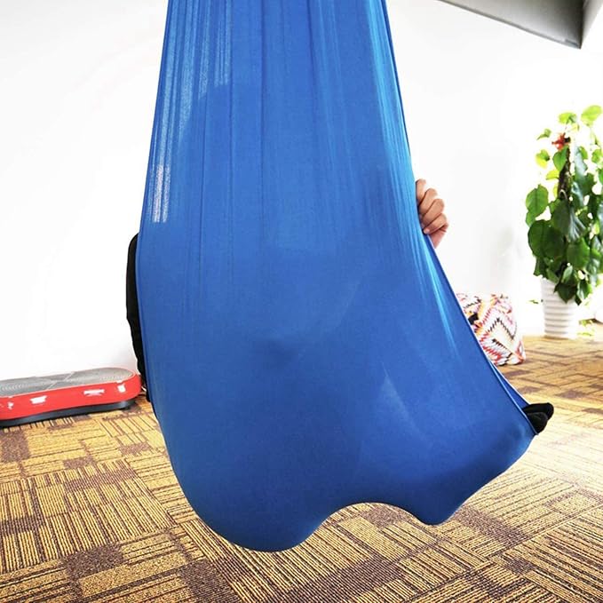 Adjustable Sensory Swing Children's Elastic Swing Set Aerial Flying Yoga Cuddle Hammock for Kids Or Adults Autism ADHD (Color : Blue, Size : 100 x 280 cm (L x W))
