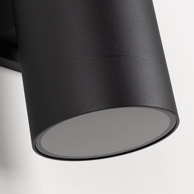 mirrea 14" Modern Outdoor Porch Light in 2 Lights, Matte Black, 2 Pack | Aluminum cylinder exterior fixtures, tempered glass cover, waterproof wall sconce & patio light for outdoor use.