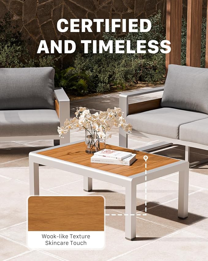 ZANDOR Aluminum Outdoor Patio Furniture Set with Coffee Table, 5 Seats Patio Conversation Sets with Washable Thick Cushions, Outdoor Sectional for Porch, Backyard, Deck, Garden & Poolside, Silver