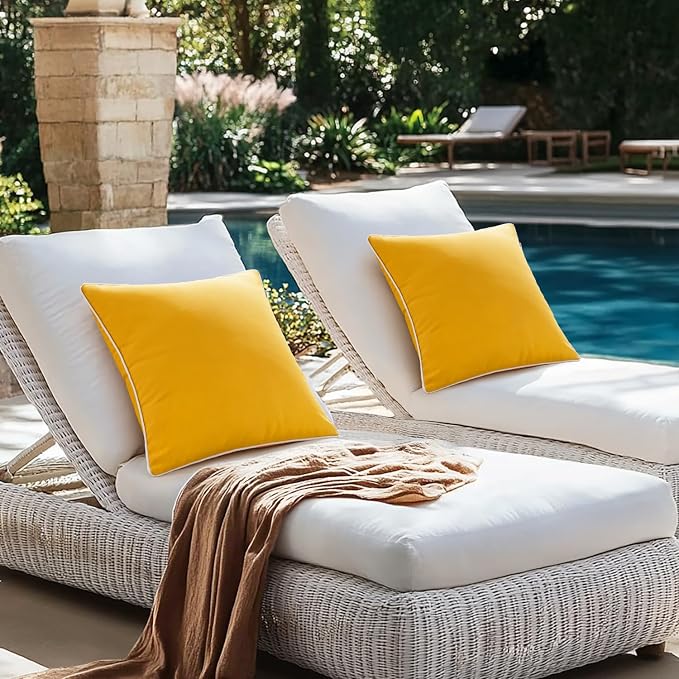 MIULEE Outdoor Waterproof Pillow Covers 18x18 Yellow Pack of 2 | Decorative Farmhouse Throw Pillow Covers with Piping,Square Solid Color,Patio Furniture,Summer Couch Tent Sofa Living Room