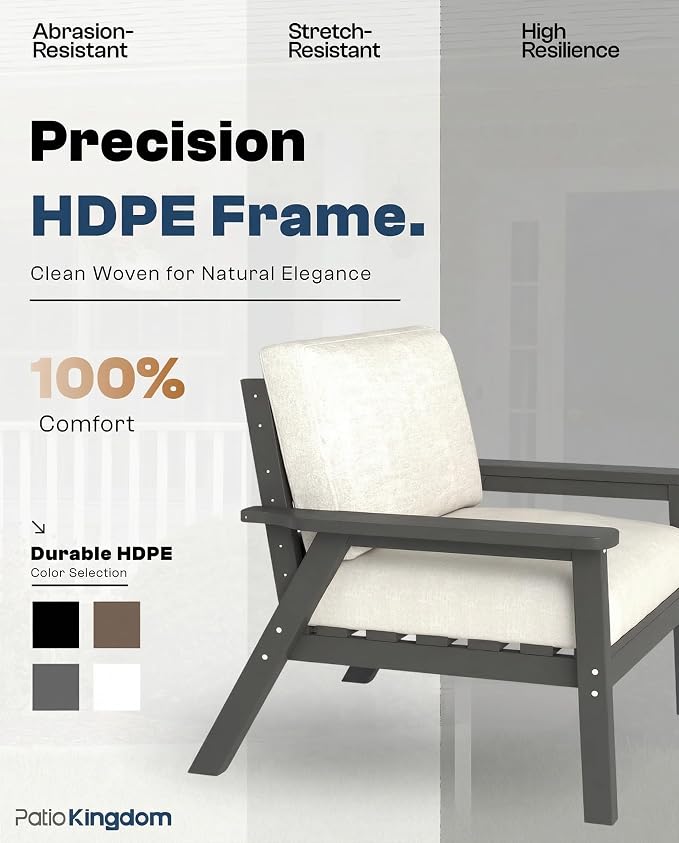 HDPE 7 Piece Patio Furniture Set, HDPE Outdoor Sectional with with Beige Thick Cushions, Coffee Table and Side Table, Patio Conversation Sets for Lawn, Garden, Porch (Grey Frame)