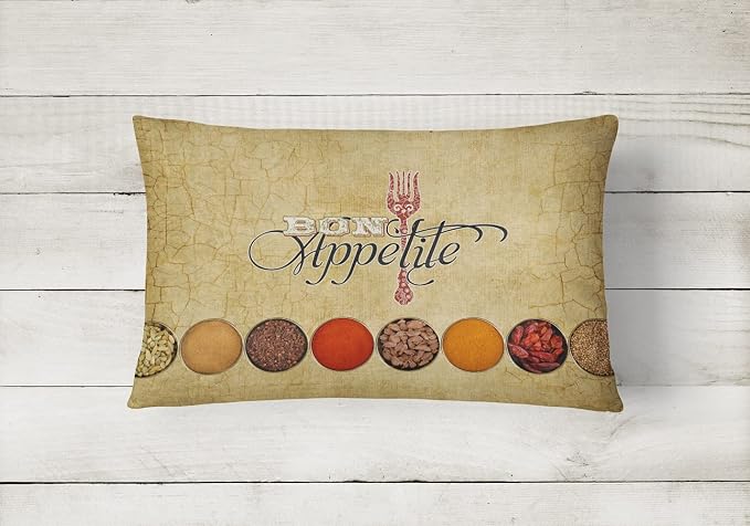 Caroline's Treasures SB3089PW1216 Bon Appetite and Spices Canvas Fabric Decorative Pillow 100% Machine Washable Pillow, Indoor or Outdoor Decorative Throw Pillow for Couch, Bed or Patio