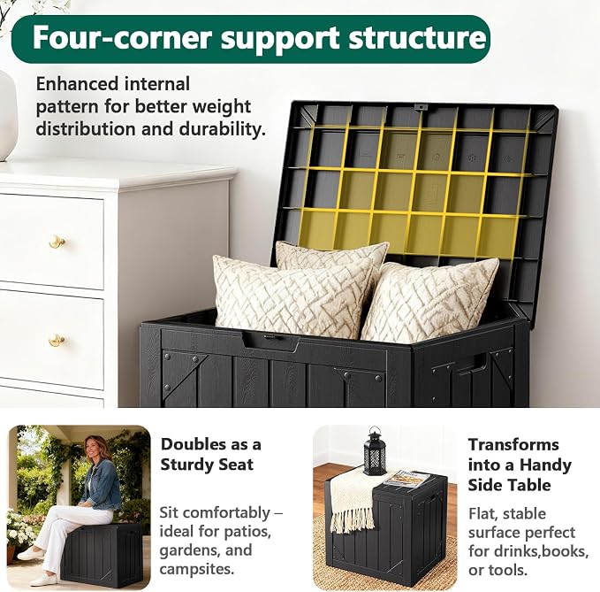 30 Gallon Outdoor Storage Box, Waterproof Resin Deck Box Organizer for Patio Cushion Storage, Lockable Outside Container for Garden Tools