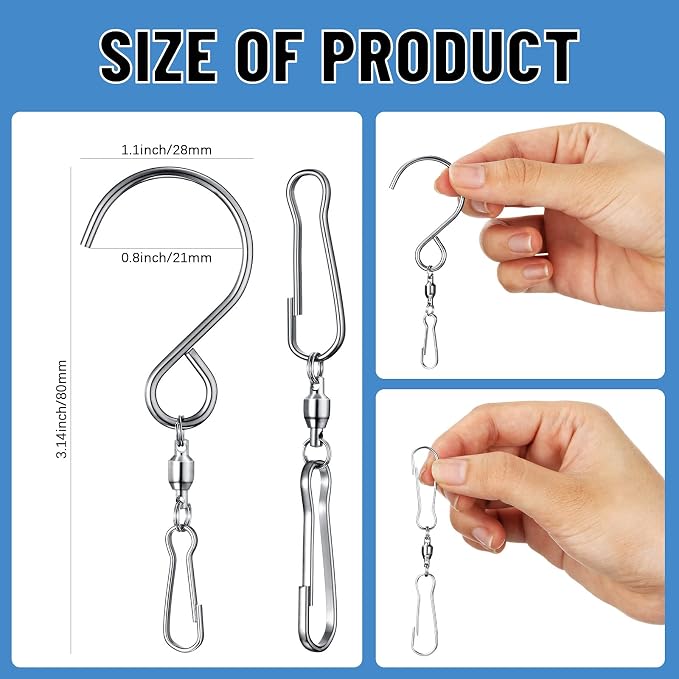 Jetec 20 Pieces Wind Spinner Swivel Hooks 360 Degree Dual Spinning Windsock Chime Supplies Hanger Swivels Clip Hanging Hooks with Storage Box for Wind Spinners Supply, 2 Styles (Metal Color)