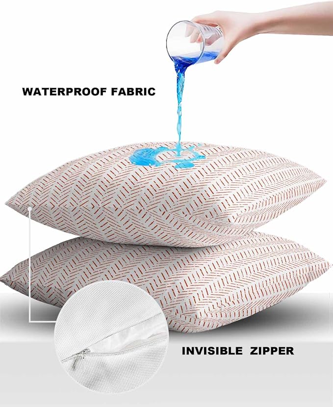 Orange White Striped Outdoor Pillow Covers Waterproof,All Weather Cushion Case Set of 2 Decorative Pillowcases for Sofa Couch Bed Decor Patio Furniture 18"x18" Modern Geometric Minimalist Stripes