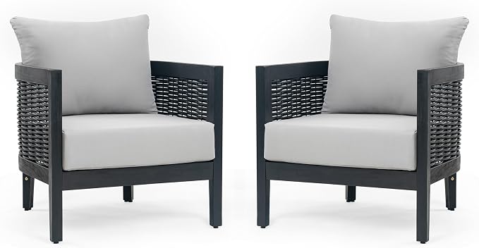 Merax Set of 2 Outdoor Acacia Wood Wicker Club Chair with Cushion,Patio Furniture Conversation Seat for Garden