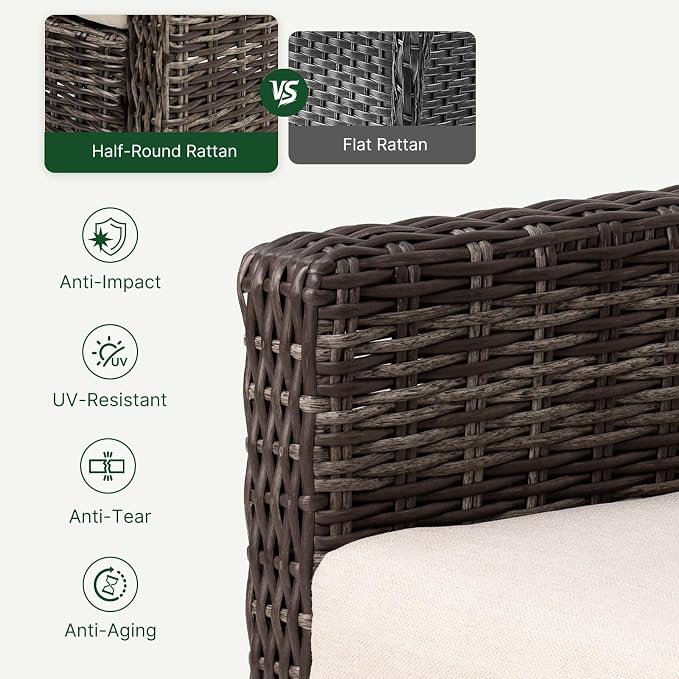 Wicker Patio Conversation Set, Outdoor Patio Chair Set with Deep Seating, Wide Armrests & Thick Cushions, All-Weather Outdoor Furniture Set for Patio, Porch, Deck & Backyard