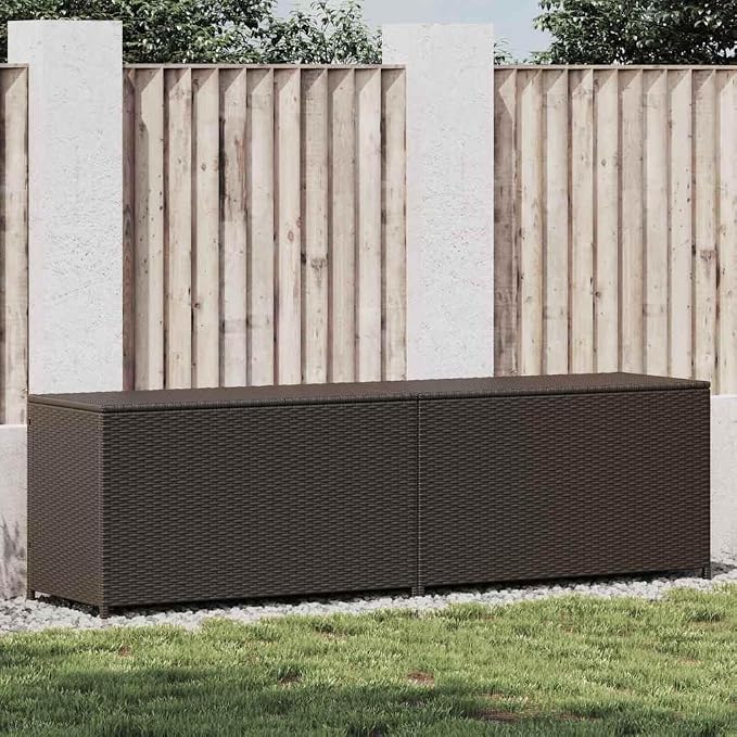 Brown 78.7" Deck Box, Poly Rattan & Steel Frame, Outdoor Storage for Patio/Balcony/Garage, Fits Cushions/Tools