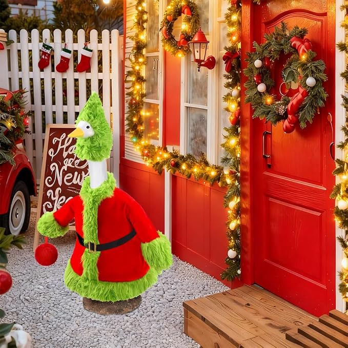 Christmas Winter Goose Outfit for 23" Porch Goose Holiday Red Green Cloths Costume Xmas Winter Outdoor Garden Patio Yard Lawn Art Decoration