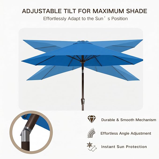 Kingdura 10FT Outdoor Patio Umbrella, Market Table Umbrella with Push Button Tilt and Crank, 8 Sturdy Fiberglass Ribs, UV Protection for Pool, Lawn, Deck, Backyard, Garden (Royal blue)