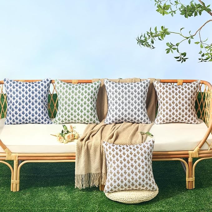 Outdoor Pillow Covers 18x18 Set of 2 Boho Navy Bule Floral Accent Print Decorative Throw Pillow Cases for Outdoor Waterproof Patio Furniture Garden Porch Sofa Bed Cushion Covers Home Decor JB005-E18