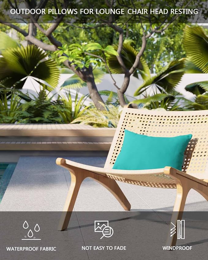 Outdoor Waterproof Lumbar Pillow Aqua Green Waterproof Headrest Pillow Lumbar Pillows with Insert & Adjustable Elastic Strap Simple Style Pillows for Patio Beach Pool Chaise Chair 1 Pack 12x20 inch