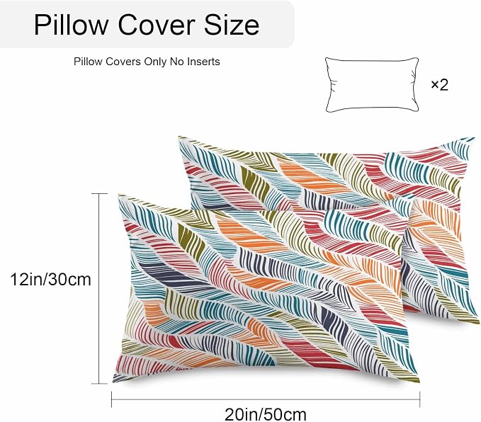 Vandarllin Outdoor Throw Pillows Covers 20x12 inch Set of 2 Waterproof Summer Beach Decorative Zippered Cushion Covers for Patio Furniture, Orange Blue Abstract Leaf Lines Lumbar Pillowcases