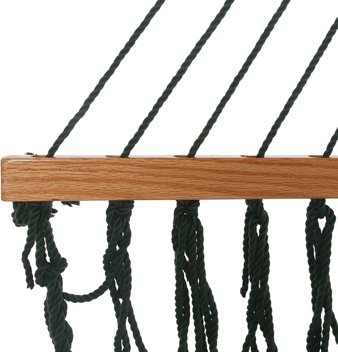 Original Pawleys Island Single Green DuraCord Rope Hammock – 12 ft. x 50 in., 1-Person, 450 lb Capacity, Oak Spreader Bar, Zinc-Plated Hardware, Handcrafted in the USA