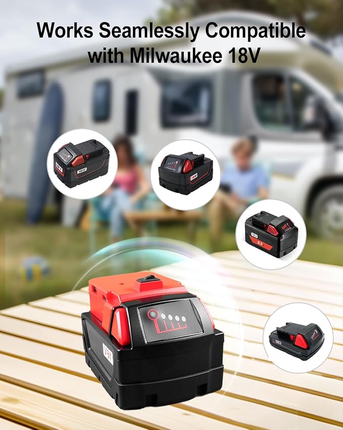 300W Portable Power Inverter Compatible with Milwaukee, DC 18V/20V to AC 110V-120V, Power Converters with 3 USB 1 Type C 2 AC Outlets, Portable Power Station for Vehicles Camping Road Trip