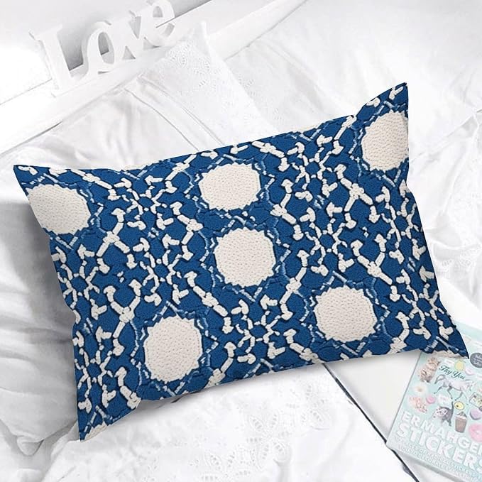 Rectangular Throw Pillow Cover Blue Geometric Pillows Rustic Blue and White Trellis Pillow Cover Accent Decorative Cushion Cases Home Decor for Sofa Couch Bed Car Indoor 12x18in