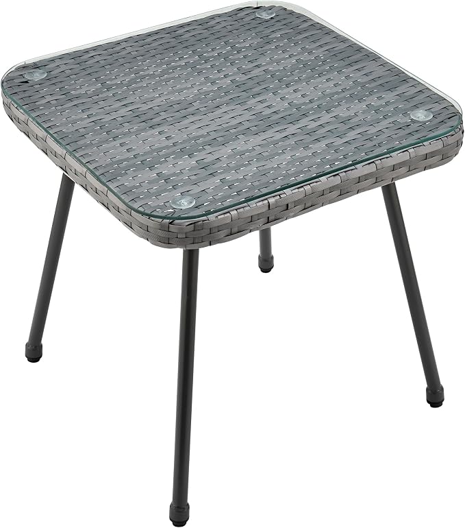 Manhattan Comfort Cannes 3-Piece Patio Conversation Set, Outdoor Furniture | Includes Modern Cushioned Rope Wicker Chairs & End Table, Removable & Washable Cushions, Tempered Glass Tabletop, Grey