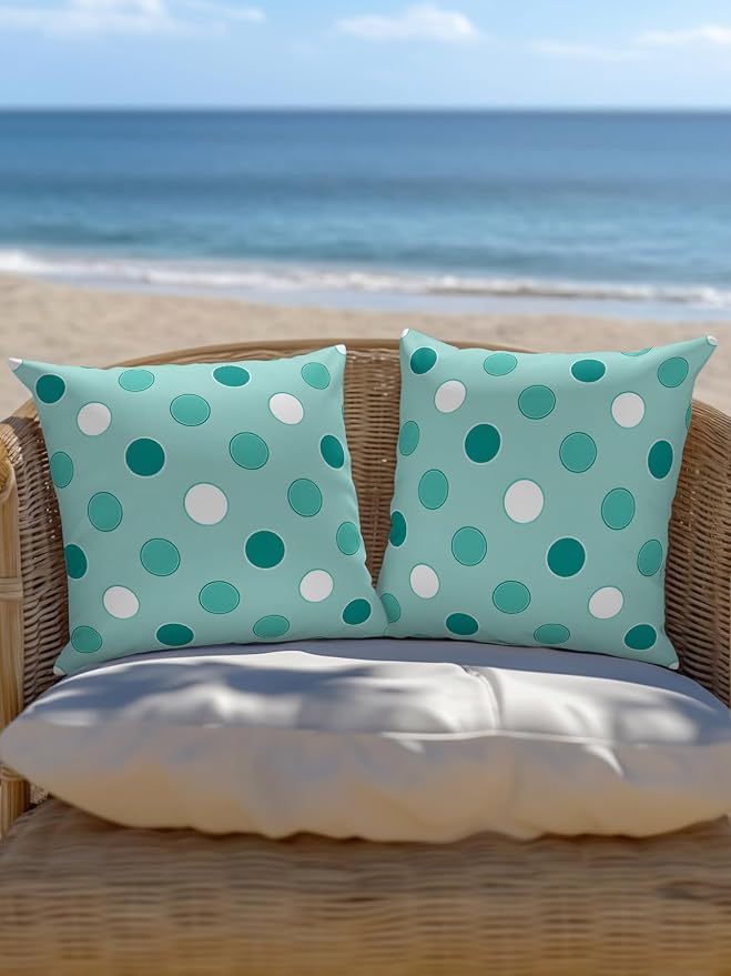 Waterproof Outdoor Pillow 1 Pack Teal Polka Dots Decorative Throw Pillows Cover & Insert 16x16 Inch Pillowcase Funny Circles Spots Square Pillows for Couch Sofa Bed Patio Furniture Indoor Outdoor