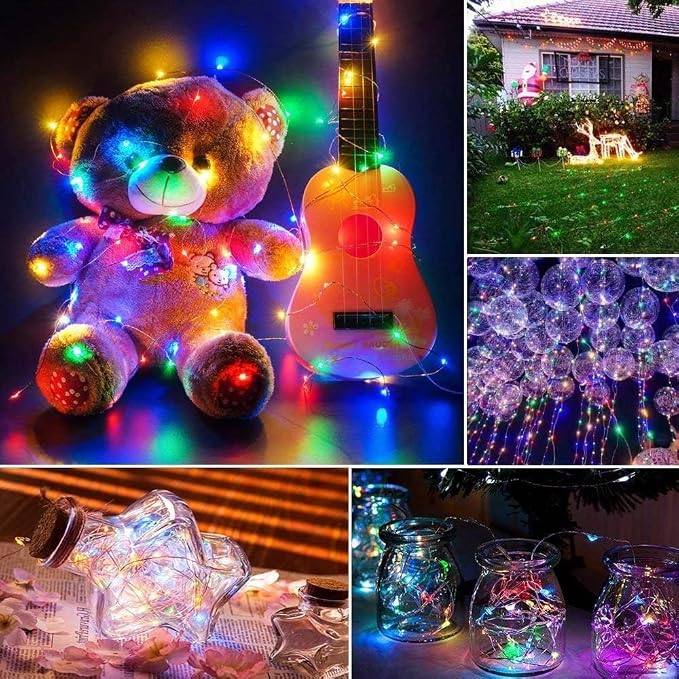 Joomer Solar Fairy Lights, 4Pack Total 104FT 320LED Lights, Multicolor | Silver Wire, Solar String Light Waterproof 8 Lighting Modes for Patio Fence Party Garden Yard Home Outdoor Decoration