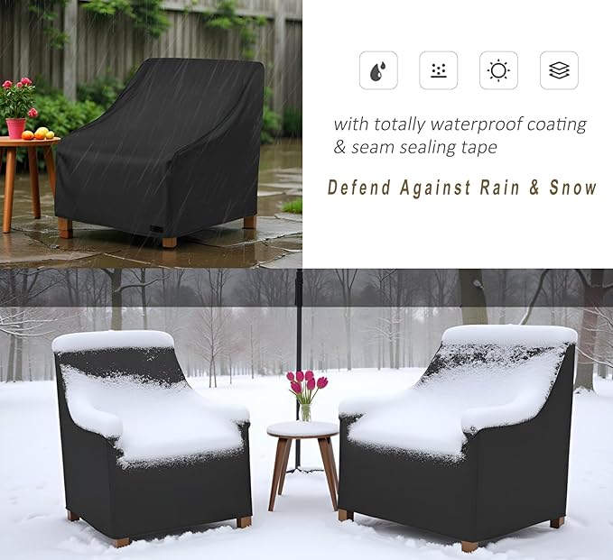 NettyPro Patio Adirondack Chair Cover Waterproof Outdoor Furniture Swivel Recliner Rocking Lounge Deep Seat Chair Cover, Fits up to 30"W x 33"D x 34"H, 2 Pack, Black