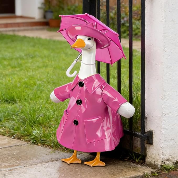 Raincoat Porch Goose Outfits,Spring Summer Lawn Goose Statue Raincoat Clothes,Fits 23" Geese Statue, for Summer Outdoor Patio Yard Lawn Garden Decoration(Raincoat-Pink)