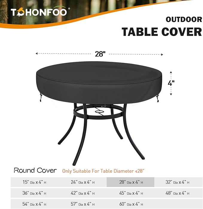 TOHONFOO Round Patio Table Cover - Waterproof Anti-UV Round Patio Table Top Covers - Fits Outdoor Table Up to 26-28 Inch