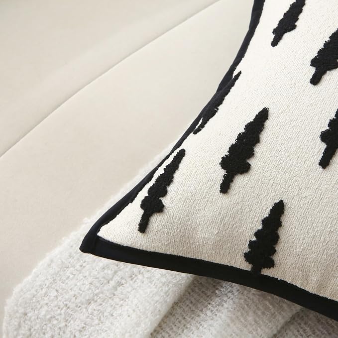 Boho Tufted Chenille Throw Pillows with Inserts, 18 x 18 Inch Soft Square Decorative Pillows, Modern Farmhouse Cushions for for Home, Patio, Couch, Bedroom, Living Room (Black Tree)