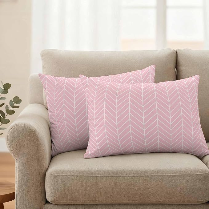 Outdoor Waterproof Throw Pillow Covers Set of 2 Pink Chevron Stripes Lumbar Pillowcases 20x12 Inches Modern Geometric Texture Decorative Pillows Cushion Case Patio Pillows for Couch Bed Chair Garden