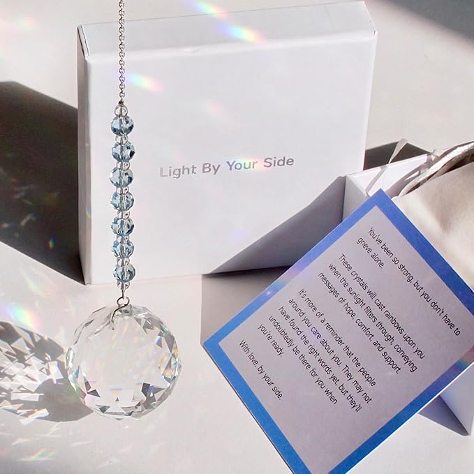 Light By Your Side Rainbow Maker, Sympathy Gifts for Loss of Loved One | Matching Gift Card, Gift Box & Bag | Memorial Gift | Crystal Ball Suncatcher | Bring Comfort, Hope & Love | Sky Blue