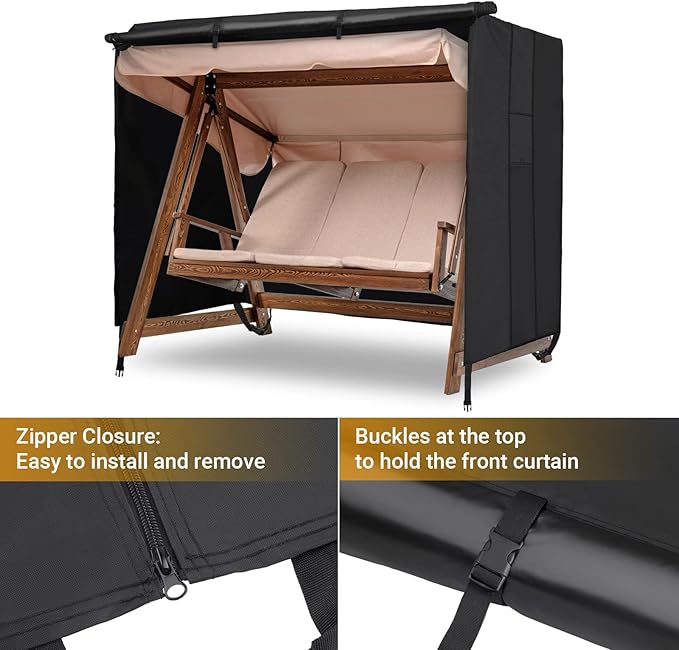 Velway Outdoor Swing Cover - Triple Seater Waterproof Patio Hammock 87x49x70 - All Weather Windproof Glider Chair for Garden Furniture, Black