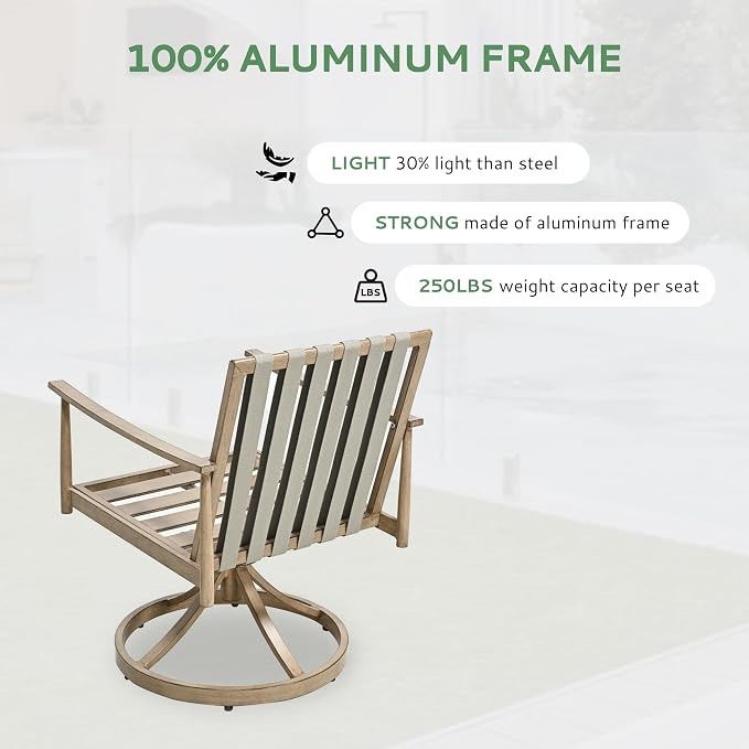 7-Piece Outdoor Dining Set for 6, Aluminum Dining Set with Cushions, 6 Swivel Chairs with Rope Backrest, Large Rectangular Table with Umbrella Hole, Patio Dining Set for Lawn Porch Yard,Brown