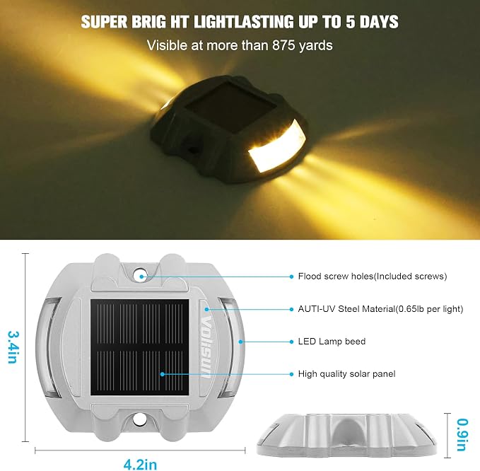 VOLISUN Solar Deck Driveway Dock Lights,Solar Pathway Lights,Warm 20 Pack | Solar Powered LED, IP68 Waterproof Led Outdoor Warning Step Marine Lights for Sidewalk Garden Yard