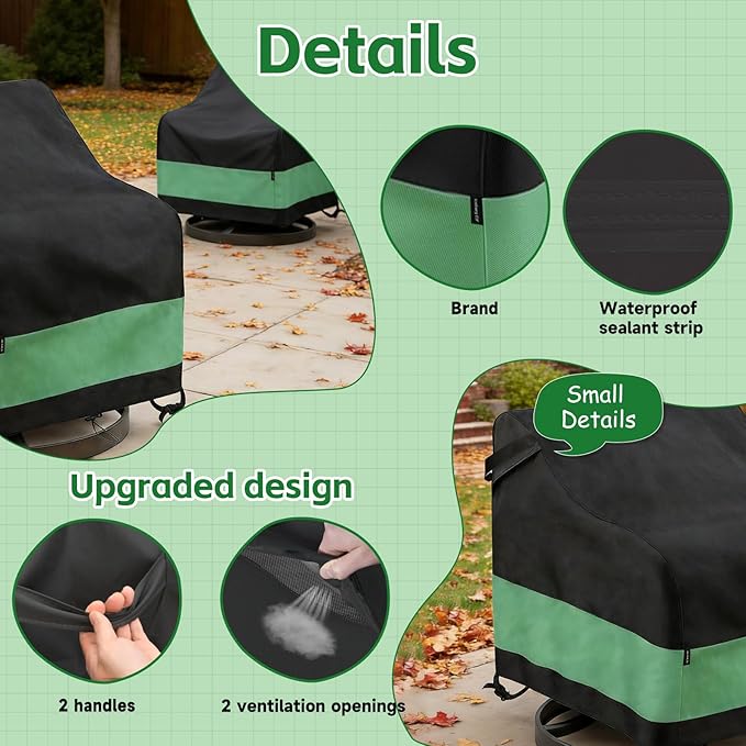 Swivel Patio Chair Cover 2 Pack Waterproof Heavy Duty Outdoor Chair Covers (33 W x 35 D x 38.5 H inch) Outdoor Swivel Lounge Chair Cover Black&Green