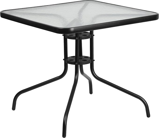 Flash Furniture Brazos 5 Piece Outdoor Patio Dining Set - 4 Brown Flex Comfort Stack Chairs - 31.5" Square Tempered Glass Patio Table