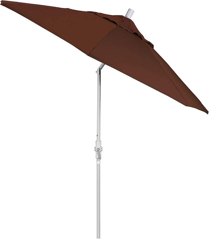 California Umbrella 9' Round Crank Lift, Collar Tilt, Aluminum Pole, Fiberglass Rib Patio Umbrella, White Finish, Sunbrella Bay Brown