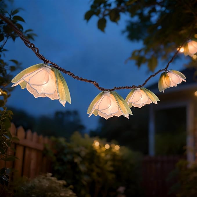 Decorative String Lights Plug in with 10 Bulbs, Flower Garland Fairy Lights Connectable Weatherproof Outdoor Indoor for Wedding Pergola Bedroom Porch Floral Home Decor (Green White)