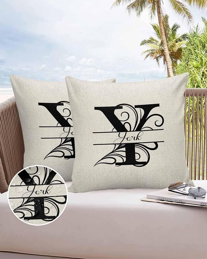 Personalized Gifts for Women/Men, Custom Pillow Case with Name Outdoor Waterproof Pillowcase, Letter Y Customized Pillow Cases for Patio, Monogram Words Customs Pillow Cover 18" x 18", 2 Pcs