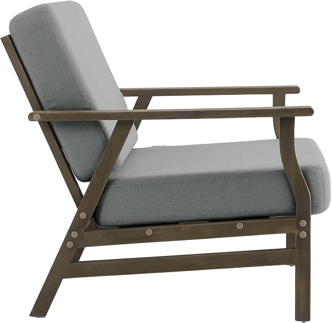 3 Piece Wood Patio Chair Outdoor Bistro Set, Outdoor Armchair All Weather Patio Sofa Furniture Backyard Conversation Sets with Wooden Side Table, Gray