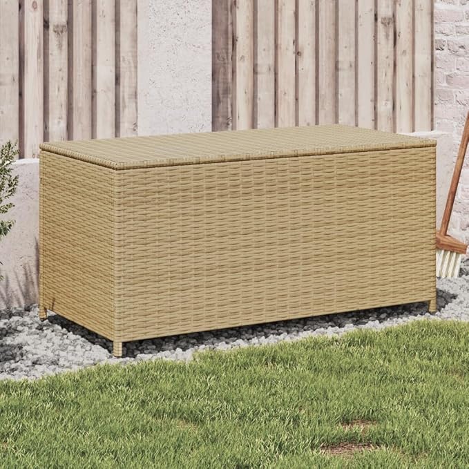 vidaXL Garden Storage Box, Outdoor Cushion Storage Box with Lid, Patio Furniture, Toy Chest, Modern Style, Mix Beige 50.2 Gal Poly Rattan