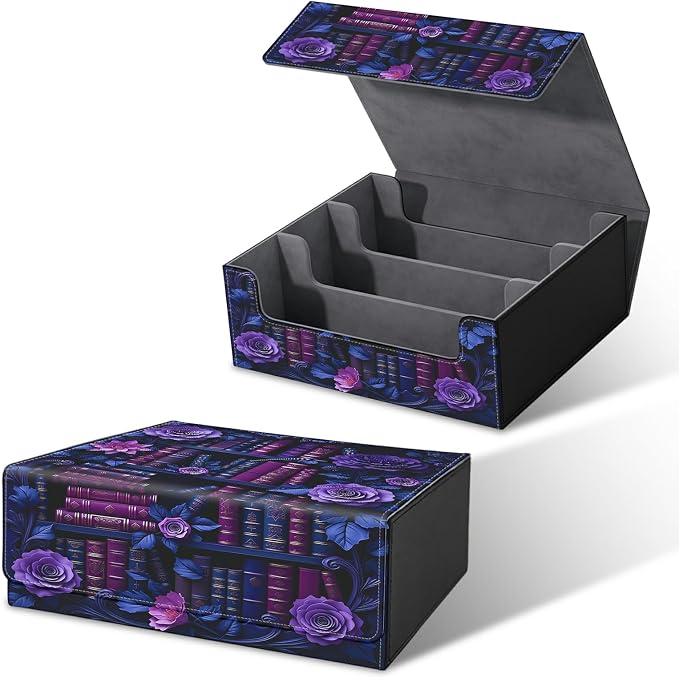 Large Card Deck Box for MTG, Fits 1200+ Sleeved Cards, PU Leather Storage Case with Strong Magnetic Closure, Multiple Colors for TCG CCG Baseball Card Collections, Purple Flower Books