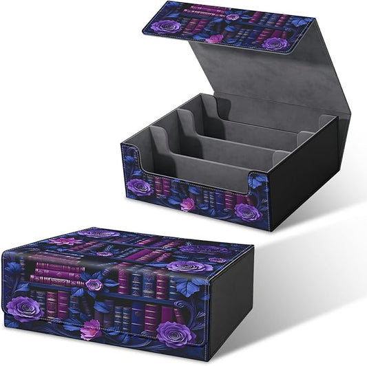 Large Card Deck Box for MTG, Fits 1200+ Sleeved Cards, PU Leather Storage Case with Strong Magnetic Closure, Multiple Colors for TCG CCG Baseball Card Collections, Purple Flower Books