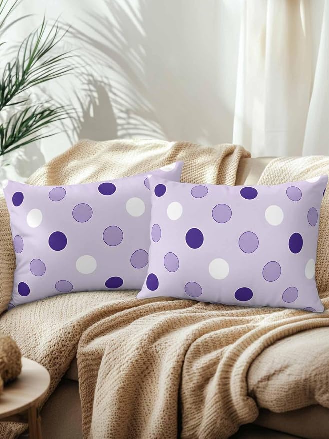 Waterproof Outdoor Pillow Set of 2 Purple Polka Dots Decorative Throw Pillows Cover & Insert 20x12 Inch Lumbar Pillowcase Funny Circles Spots Pillows for Couch Sofa Bed Patio Furniture Indoor Outdoor