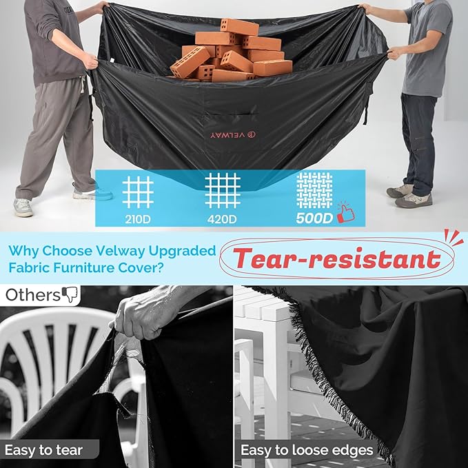 Velway Patio Furniture Cover Waterproof - Heavy-Duty 500D Upgraded Tear-resistant Outdoor Table Chair Set Cover with Windproof Buckles&Large Air Vent Anti-UV Rectangle Furniture Covers 67"x37"x28"