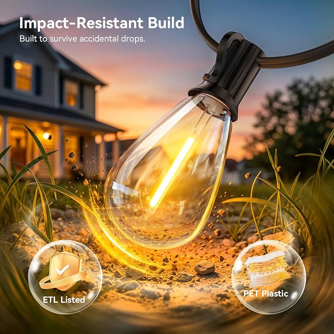 150FT Outdoor String Lights with Remote, Waterproof Patio Lights with 55+2 Shatterproof LED Bulbs,Dimmable Hanging Decor for Backyard Garden Porch Bistro, Timer & 3 Modes,2700K Warm White