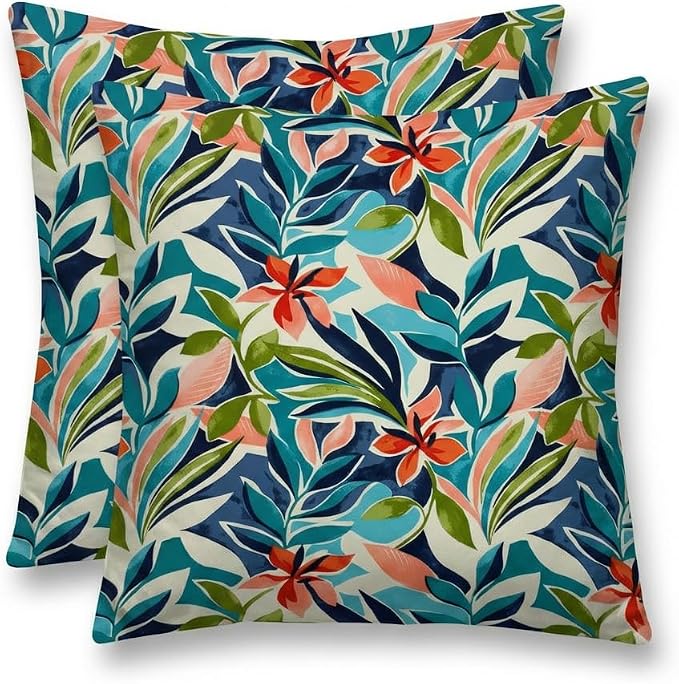 RSH DECOR Square Throw Pillows Set of 2, 17" x 17", Outdoor Pillows Waterproof, Outdoor Pillow Covers, Pillow Covers for Couch, SOMAP Multi, Made in USA