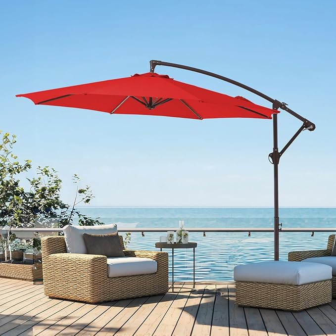 10FT Patio Umbrella, Outdoor Offset Cantilever Umbrella with Sturdy 8 Ribs and Reinforced Base, Easy Tilt Adjustment for Backyard Pool Garden,Orange
