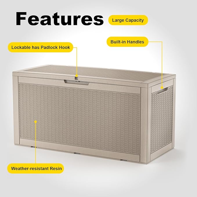 Resin Deck Box Outdoor Storage Box Waterproof for Patio Furniture,Outdoor Cushions,Garden Tools and Pool Supplies (Grey, 120 Gallon)