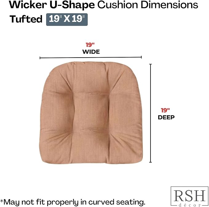 RSH DECOR: Sunbrella Tufted Wicker U-Shape Cushions Set of 2 | 19” x 19” | Outdoor Seat Cushions for Patio Furniture| Crafted with Sunbrella Performance Fabric | Made in USA (Cast Petal Pink)