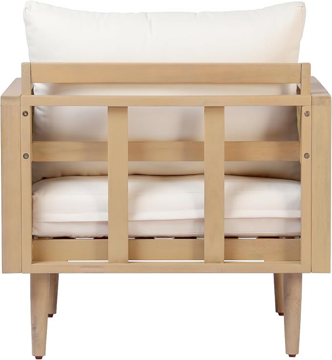 Christopher Knight Home Edward 4 Piece Patio Furniture Set with 3-Seater Sofa, Club Chairs And Coffee Table, 5 Seater Outdoor Acacia Wood Conversation Set, Patio Sofa Set, Light Teak+Light Brown+Cream
